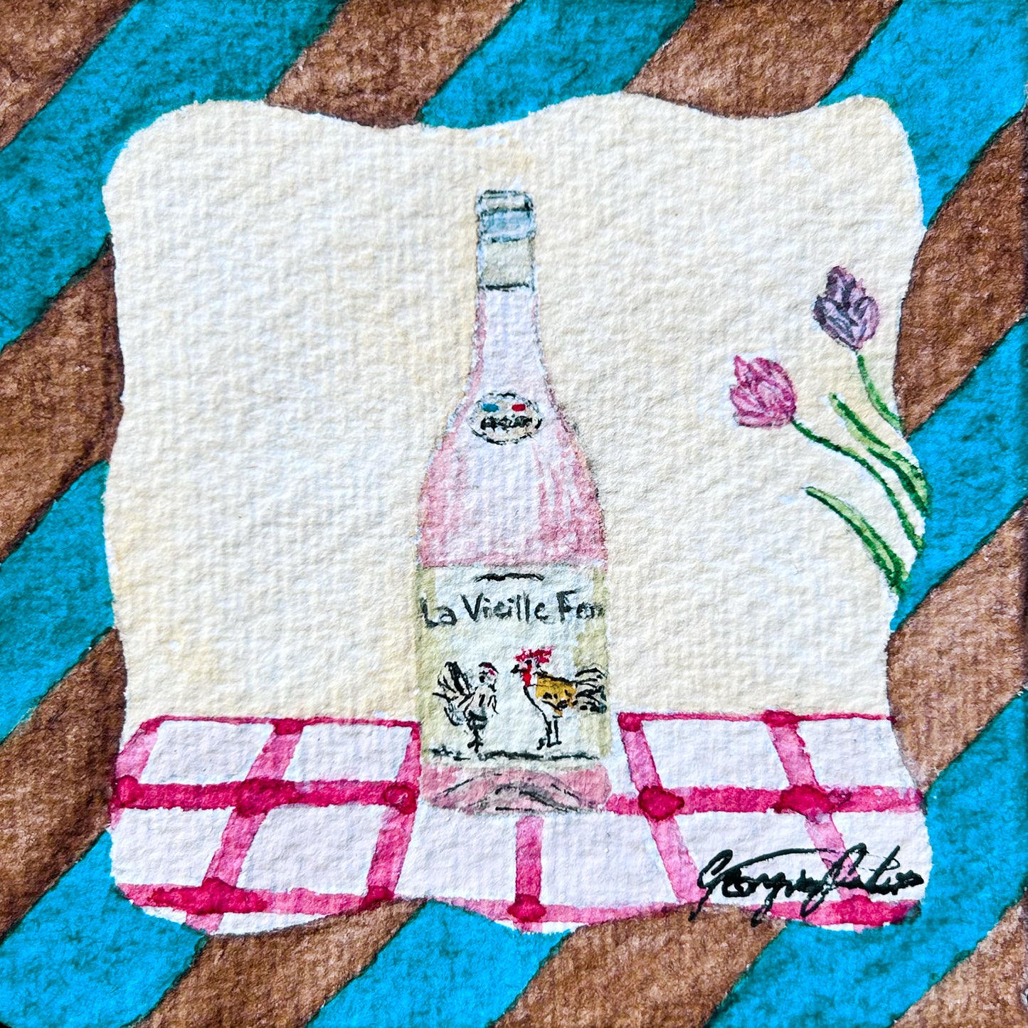 "Chicken Wine" Miniature Watercolour