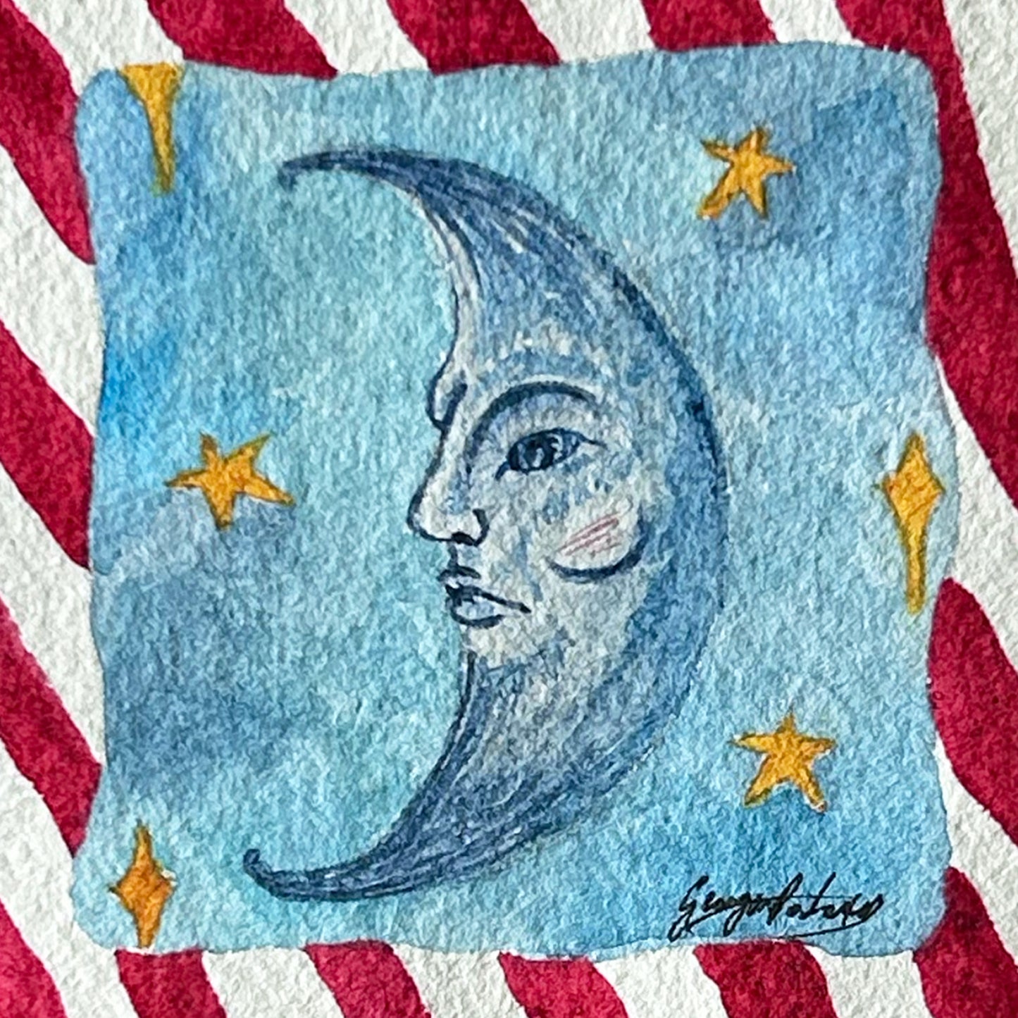 "Moon in the Stars" Miniature Watercolour