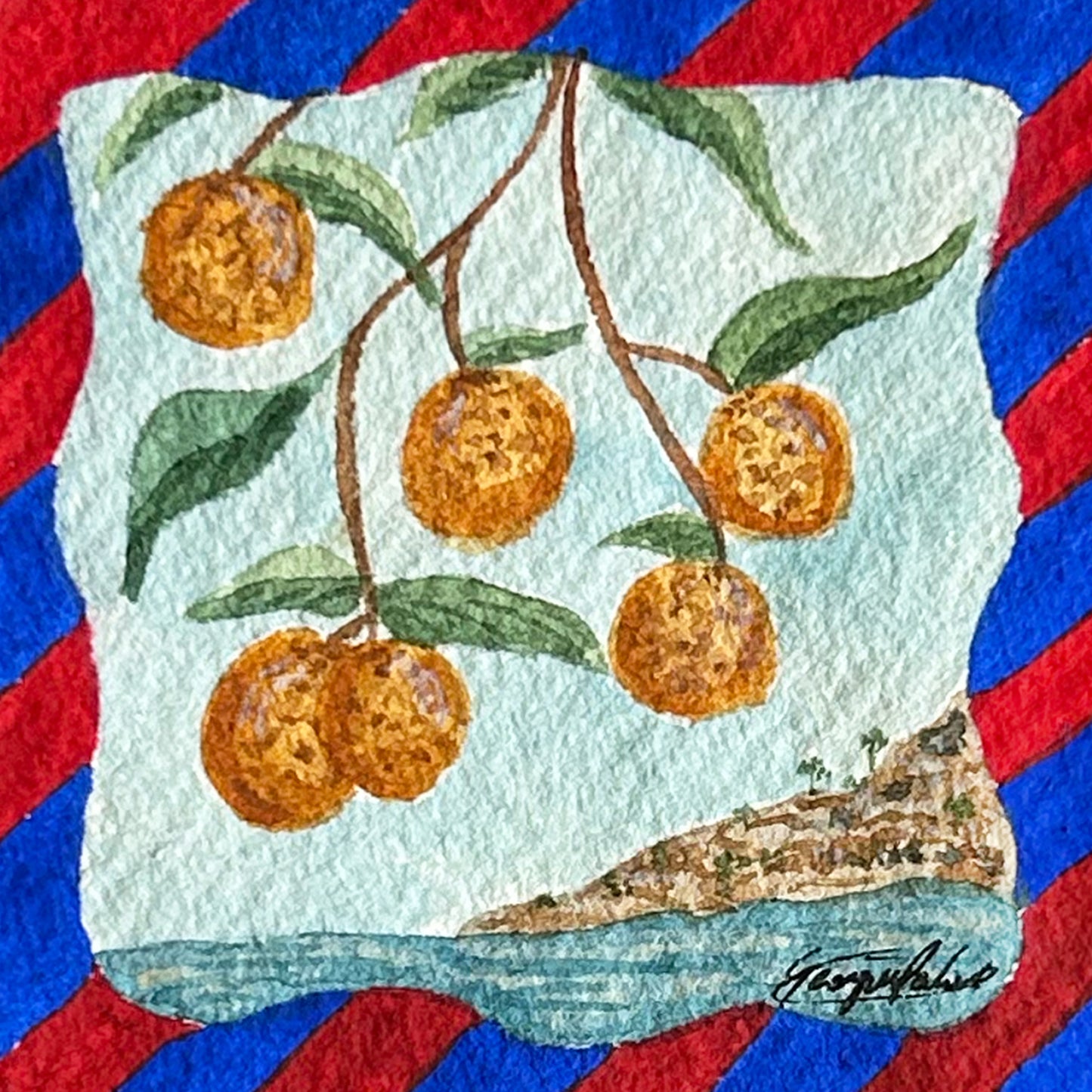 "View from the Orange Tree" Miniature Watercolour