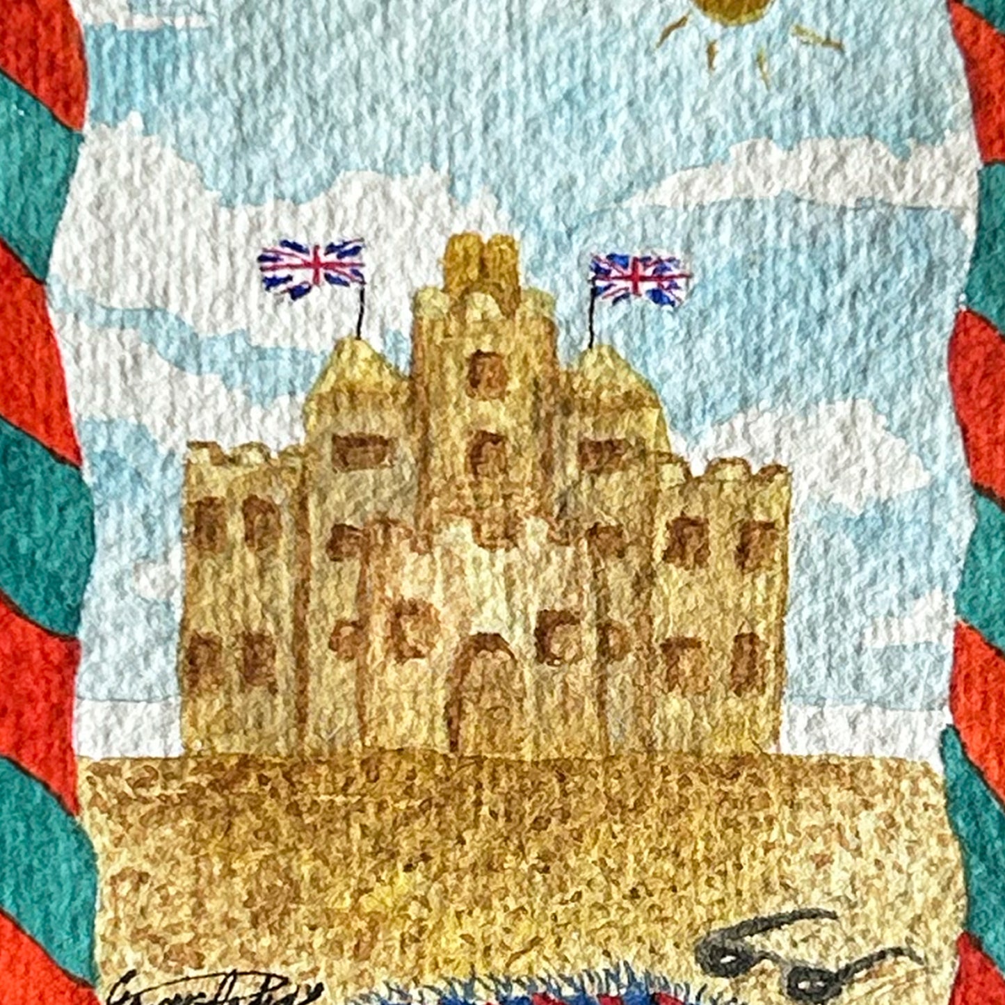 "A Very British Sandcastle" Miniature Watercolour
